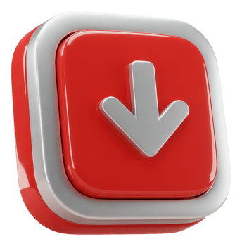 Glossy red download button with silver border and white down arrow symbol png