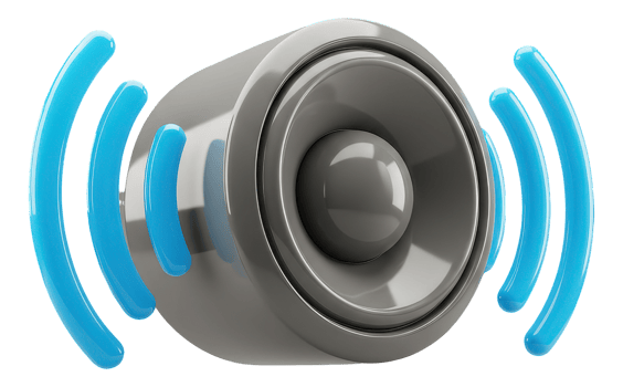 Sleek 3d speaker symbol with bright blue sound waves for multimedia and technology png