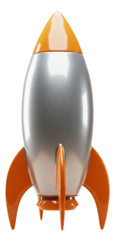 Shiny silver and orange rocket ship symbolizing startup growth and future success png
