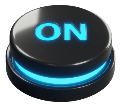 Glossy black on button with vibrant blue glow for power and activation png