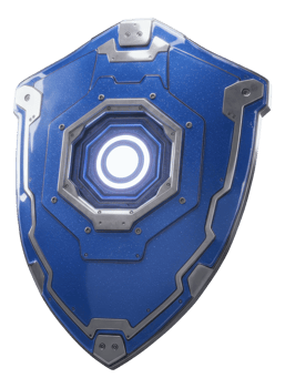 Advanced futuristic blue and silver sci fi shield with luminous energy core png