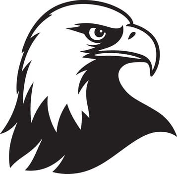 Bold black and white eagle head silhouette, Fierce raptor face minimal art vector