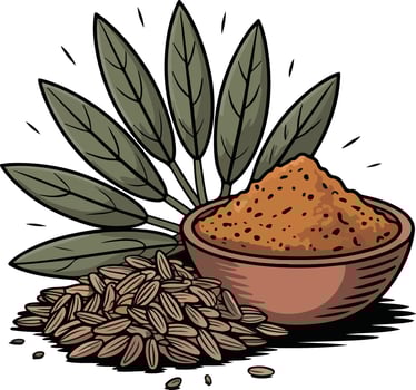 Cinnamon powder and seeds illustration vector