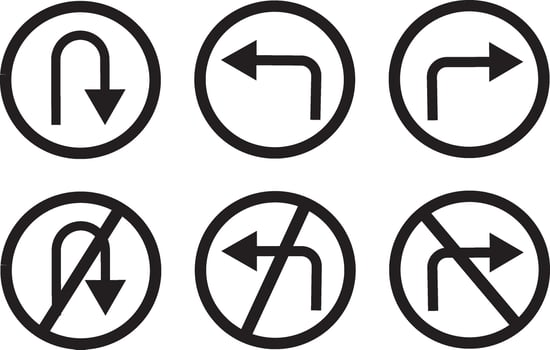 no turn left sign, No Left Turn, road signpost symbol traffic direction and Road safety, graphics vector