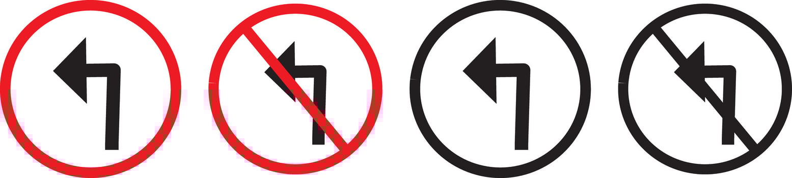 no turn left line icon, no turn right, left, u turn signs, background, Illustration, vector