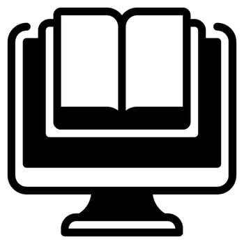 Digital Library on Computer Screen solid vector