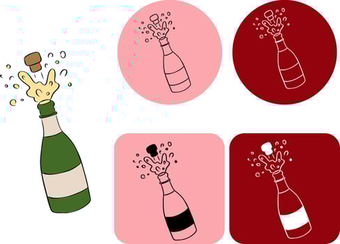 Champagne bottle logotype. Holiday toast. graphic line ink illustration. for package, holiday design, fabric and textile. For poster, flyer, banner, invitation, social media, party or sale vector