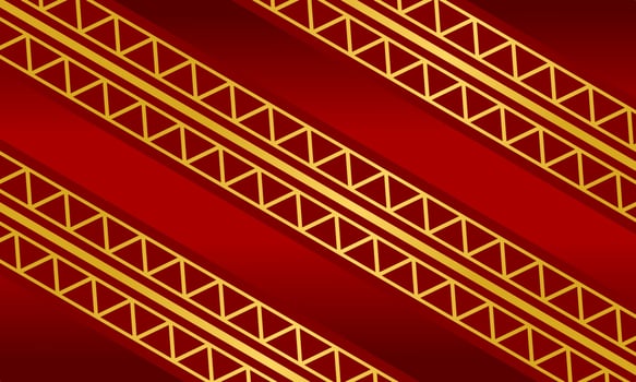 Elegant red luxury background with diagonal golden border triangle lines vector