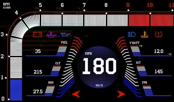 Car dashboard modern automobile control illuminated panel speed display. vector