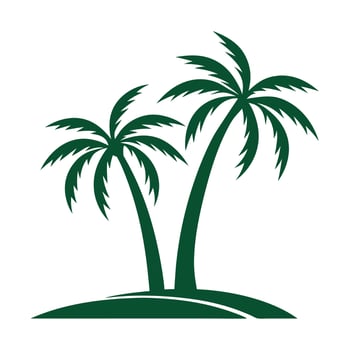 Two Dark Green Palm Trees on a Small Green Hill Island Silhouette Tropical Illustration vector