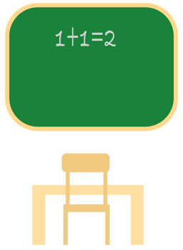 Blackboard and Children's School Desk with Chair in classroom png