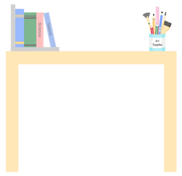 Pastel Brown Wooden Desk with Books and Stationery png