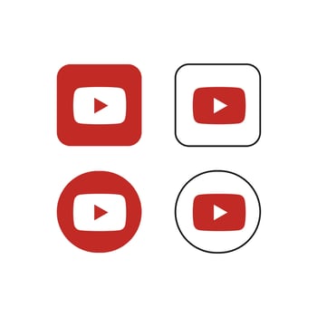 Youtube icon set with red and white squares vector