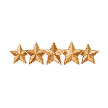 a set of five golden, 3D-style stars png