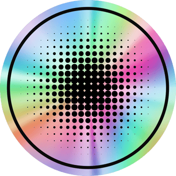 Holographic circle sticker. Gradient foil shape. Neon iridescent emblem with halftone. Y2k quality tape png