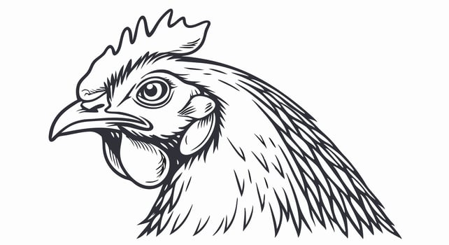 Detailed Hen Head Drawing, Black and White Rooster Illustration, Farm Animal Sketch vector
