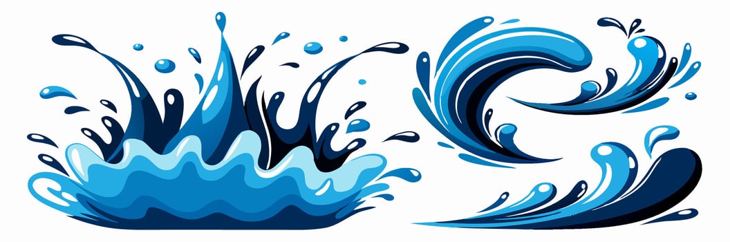 Blue Water Splash Set Cartoon Wave Splashes and Spills vector