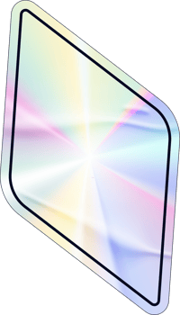 Holographic silver rhombus sticker. Gradient foil label with geometric shape. Metal stamp with neon iridescent texture. Rainbow tape for certificates and original products. png