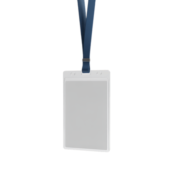 Isolated blank identification badge with blue lanyard for corporate events and conferences png