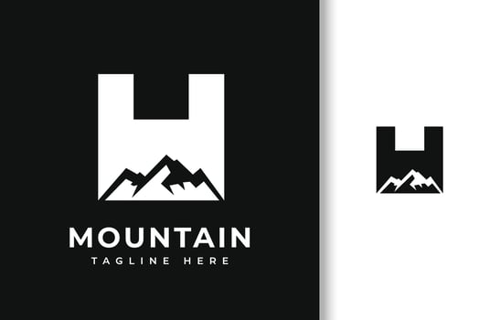 LETTER H WITH SILHOUETTE OF MOUNTAIN LOGO DESIGN vector