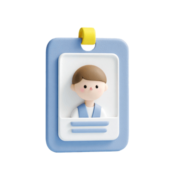 A blue and white plastic badge with a boy on it png