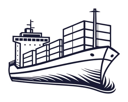 Stylized Container Ship Illustration with Cargo and Water Wake Detail vector