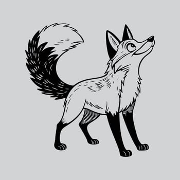 Detailed Fox Drawing in Black and White vector