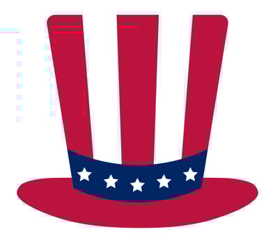 Red and blue Uncle Sam hat adorned with white stars, celebrating United States Independence Day, perfect for patriotic events, holidays, and festive gatherings honoring American spirit vector
