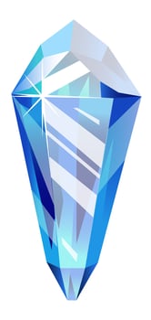 Glistening bright light blue crystal with sharp, faceted edges resting on a plain white background, creating an enchanting interplay of color and light that exudes elegance and luxury vector