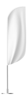 Waving white feather flag on a sturdy metal pole with a round base, offering an ideal blank canvas for displaying custom designs or impactful messages in various settings vector