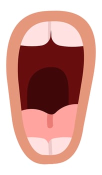 Human open mouth showing tongue and teeth, oral cavity, healthcare and anatomy concept, cartoon illustration isolated on white background vector