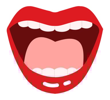 Open mouth displaying bright red lipstick, revealing tongue and teeth while expressing surprise and astonishment, capturing a moment of unexpected excitement and joy vector