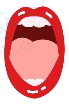 Open mouth displaying vibrant red lips, showing tongue and teeth while screaming or singing, creating an expressive illustration on a clean white background vector