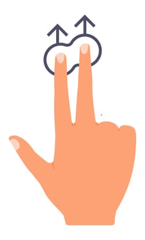Two fingers sliding up on a touchscreen, zooming in to expand content or images with a seamless gesture, illustrating modern interaction with mobile devices and user interfaces vector