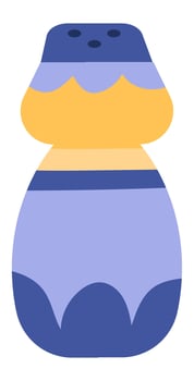 Salt shaker featuring a vibrant blue cap and a bright yellow body, positioned against a clean white background. Simple flat design perfect for food and cooking projects vector