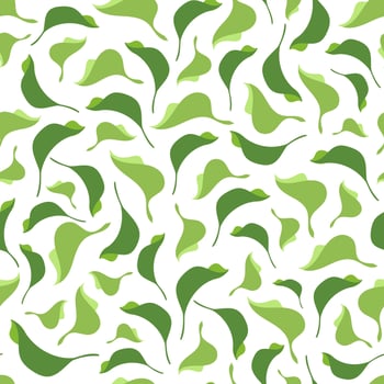 Natural leaves seamless pattern with hand drawn Botanical Green tea, basil, mint, apple or lilac bush foliage, eco abstract leaf texture on white background for fabric design, packaging or print vector