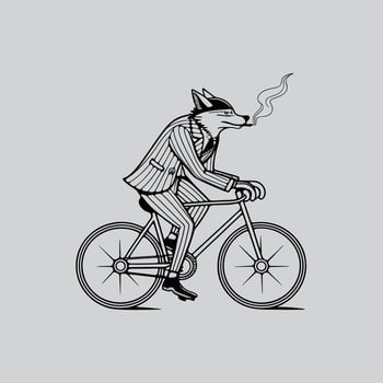 Fox with Tail and Tuxedo on a Retro Bike vector