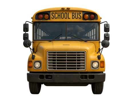 Realistic Front View of Classic Yellow American School Bus for Transportation and Education Use Isolated on Transparent Background png