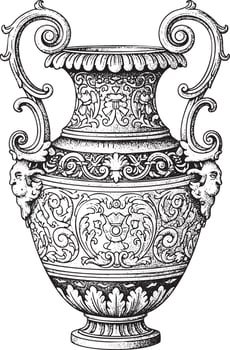 Illustration of a baroque vase in vintage stipple engraving style vector