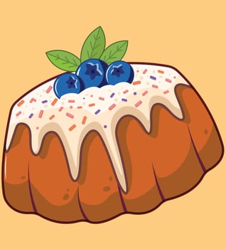 Bundt Cake with icing and blueberries, flat Illustration, Food Icon Concept vector