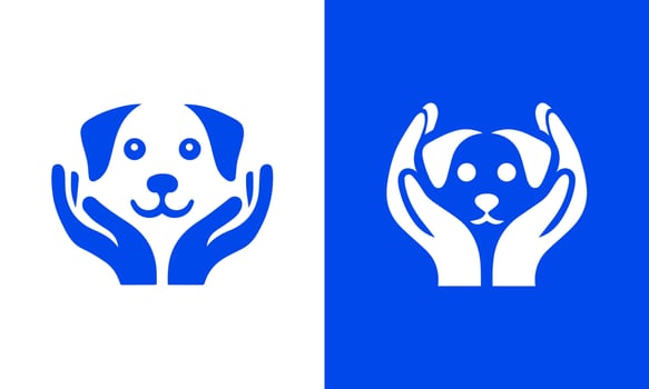 Caring hands protecting dog logo design vector