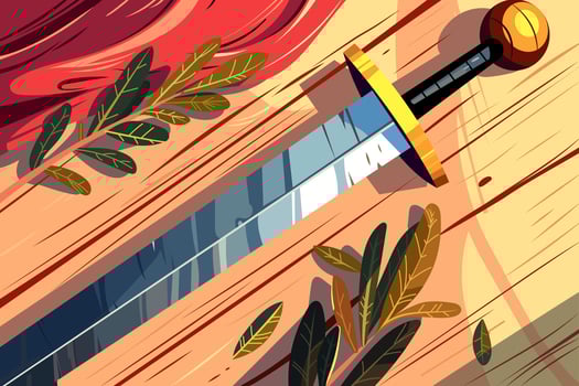 Sword illustration with leaves on wood vector