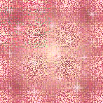 Bright pink and yellow disco mosaic glowing background with sparkles. Trendy illustration for party, music, dance or festive celebration design. vector