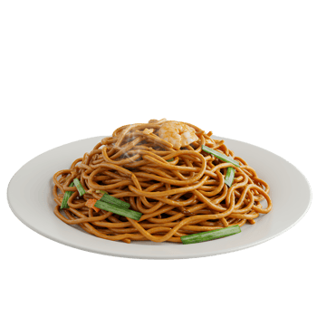 Steaming Hot Stir Fried Noodles with Meat and Vegetables on White png