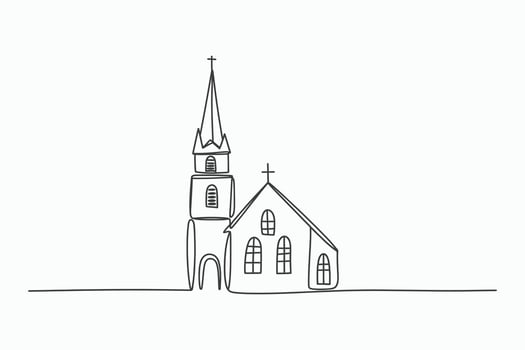 Simple line drawing of a church with steeple vector