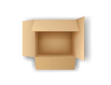 Realistic illustration of an open cardboard box in neutral colors. Useful for storage, moving, and packaging themes on a plain white background. vector