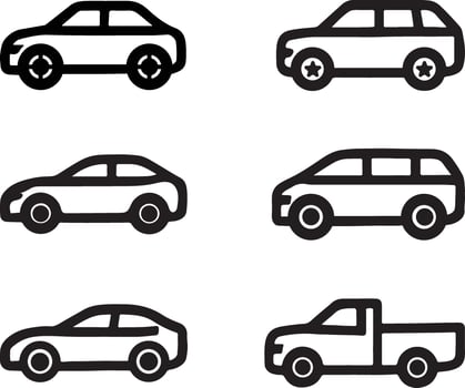 Single Line Car Icon Set in Doodle style Silhouette vector