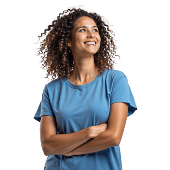 Smiling woman in blue t-shirt png