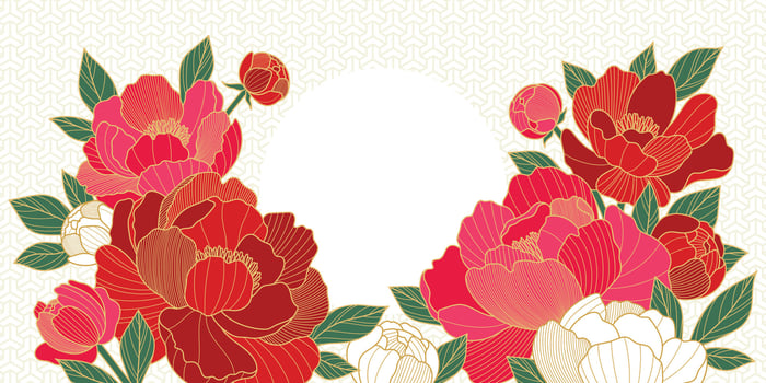 Colorful peonies with green leaves vector
