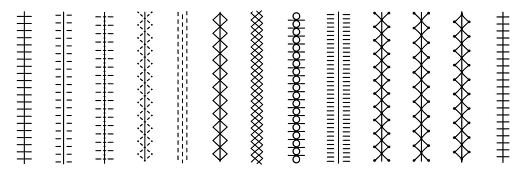 Set of decorative vertical stitching patterns for design elements vector